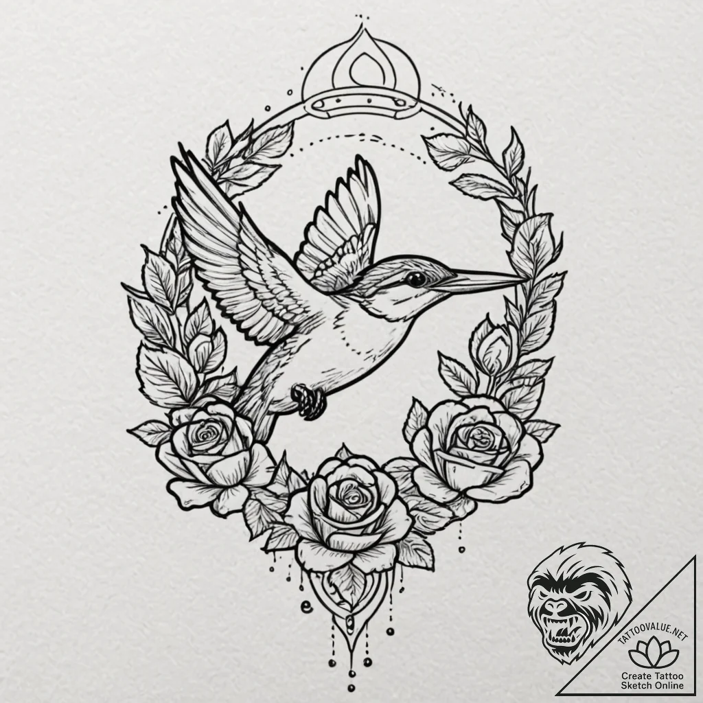 A kingfisher diving for a fish, tattoo flash... - tattoo sketch (№1751192092_0, 29.06.2025 10:14) — tattoovalue.net