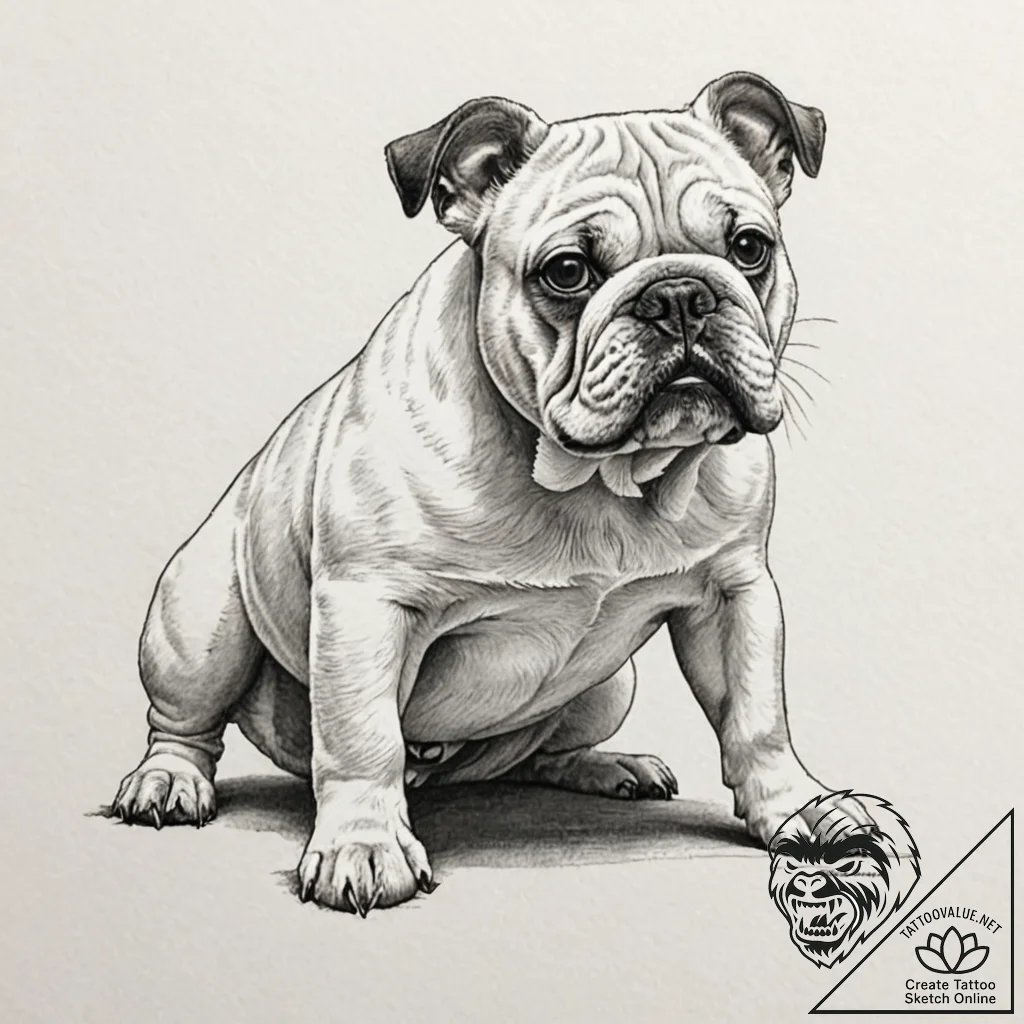 Bulldog, tattoo line art, dynamic composition... - tattoo sketch (№1751192526_0, 29.06.2025 10:22) — tattoovalue.net