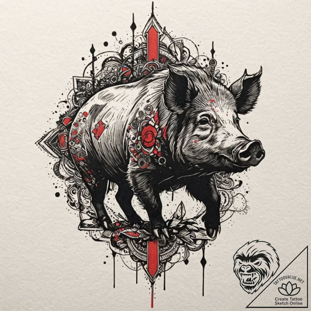 Boar, artistic tattoo sketch, trash polka tat... - tattoo sketch (№1751192762_0, 29.06.2025 10:26) — tattoovalue.net