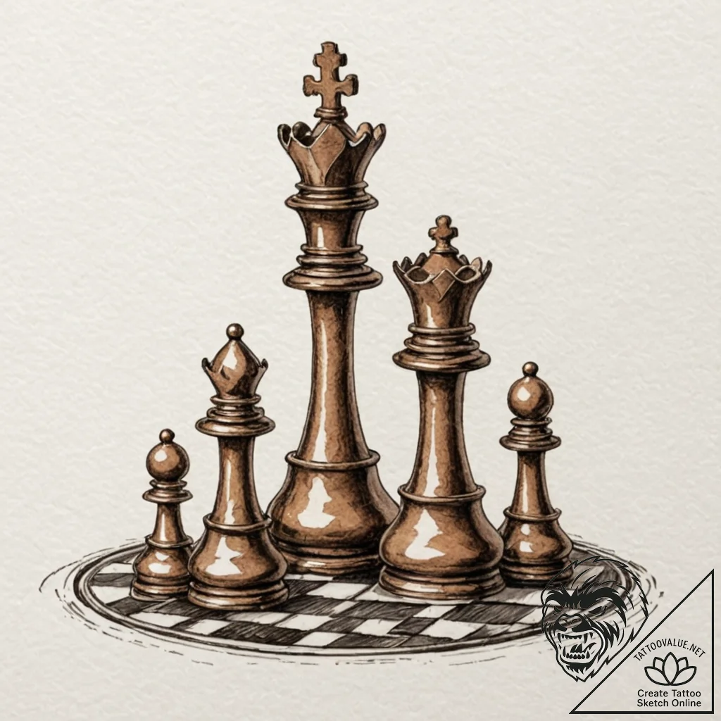 A watercolor sketch of the intricate chess pi... - tattoo sketch (№1751193067_0, 29.06.2025 10:31) — tattoovalue.net