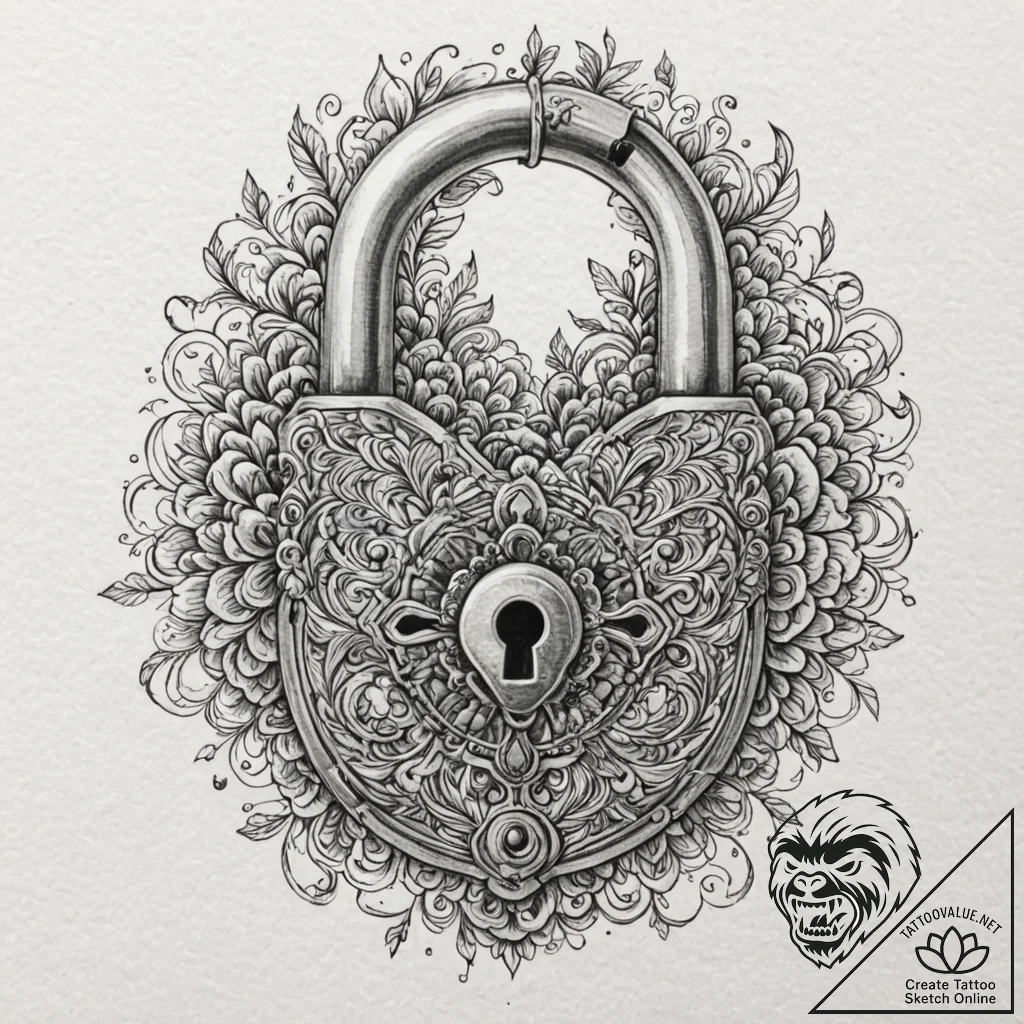 A padlock, concept art for tattoo, on texture... - tattoo sketch (№1751194245_0, 29.06.2025 10:50) — tattoovalue.net