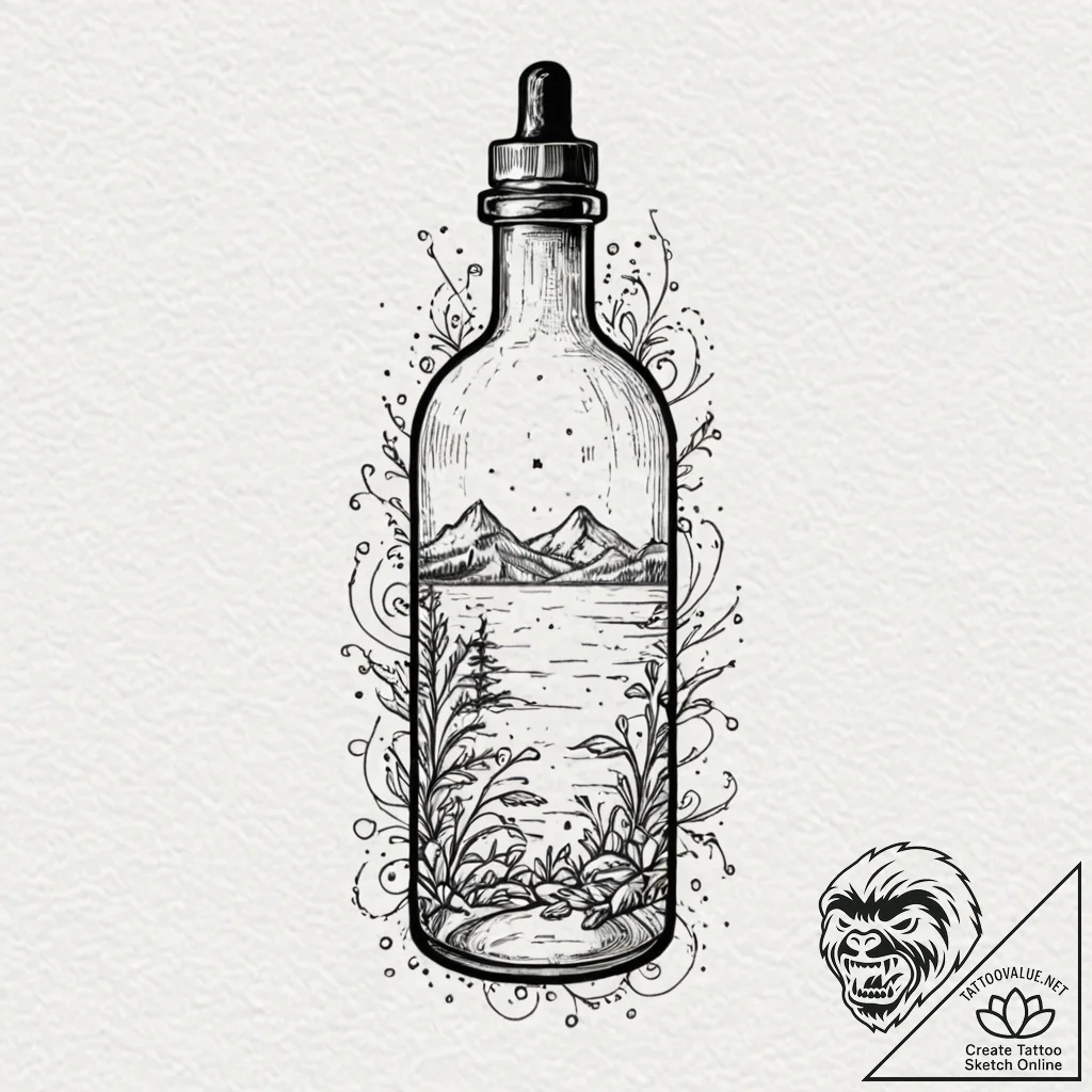 Message in a bottle, ink illustration for tat... - tattoo sketch (№1751194479_0, 29.06.2025 10:54) — tattoovalue.net