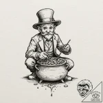 A sketch of a leprechaun with his pot of gold… – tattoo sketch (№1751195096_0, 29.06.2025 11:04) — tattoovalue.net