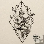 A sketch of eddie munson playing his guitar i… – tattoo sketch (№1751195527_0, 29.06.2025 11:12) — tattoovalue.net