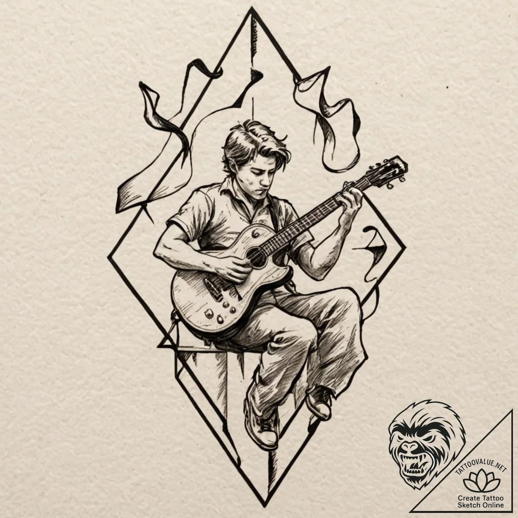 A sketch of eddie munson playing his guitar i... - tattoo sketch (№1751195527_0, 29.06.2025 11:12) — tattoovalue.net