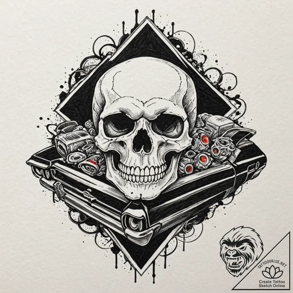 A neo-traditional tattoo of a "death proof" c... - tattoo sketch (№1751196718_0, 29.06.2025 11:31) — tattoovalue.net