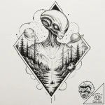 Alien landscape, concept art for tattoo, mode… – tattoo sketch (№1751197011_0, 29.06.2025 11:36) — tattoovalue.net