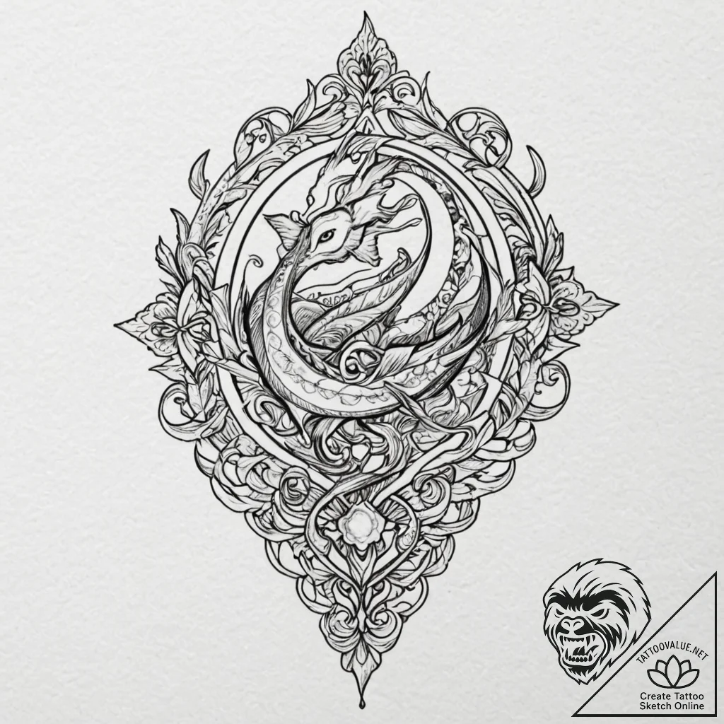 Leviathan, tattoo drawing outline, ornamental... - tattoo sketch (№1751197536_0, 29.06.2025 11:45) — tattoovalue.net