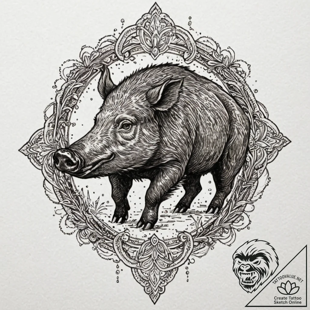 Boar, tattoo drawing outline, neo traditional... - tattoo sketch (№1751197721_0, 29.06.2025 11:48) — tattoovalue.net