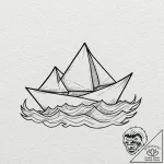 Origami boat on a wave, tattoo drawing outlin… – tattoo sketch (№1751197844_0, 29.06.2025 11:50) — tattoovalue.net