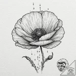 A poppy flower field, tattoo line art, on whi… – tattoo sketch (№1751198176_0, 29.06.2025 11:56) — tattoovalue.net