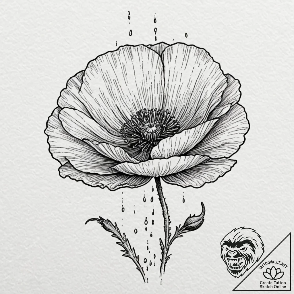 A poppy flower field, tattoo line art, on whi... - tattoo sketch (№1751198176_0, 29.06.2025 11:56) — tattoovalue.net