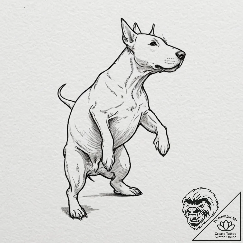 Bull terrier, tattoo line art, on white paper... - tattoo sketch (№1751198531_0, 29.06.2025 12:02) — tattoovalue.net