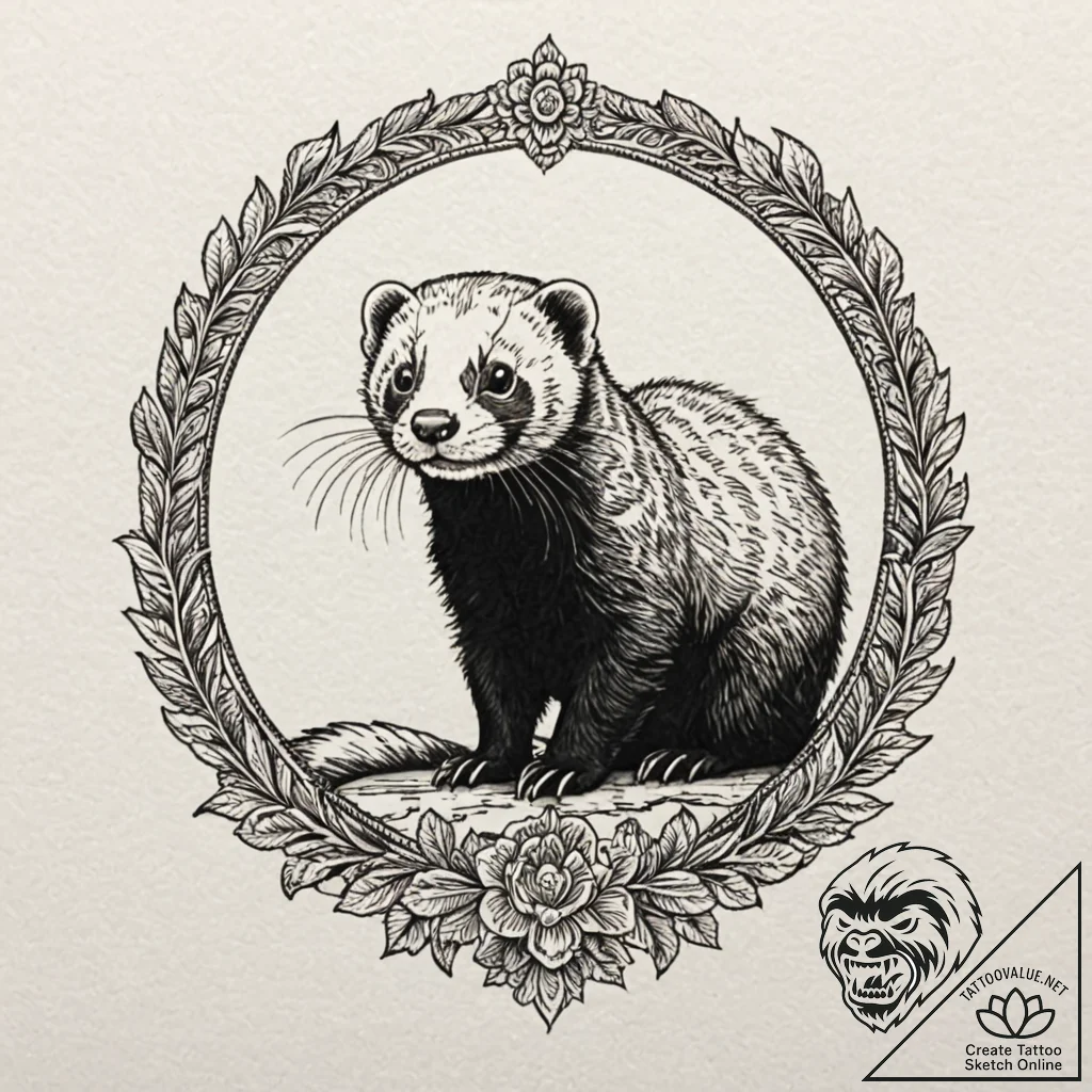 Ferret, tattoo sketch design, sepia tone sket... - tattoo sketch (№1751198639_0, 29.06.2025 12:03) — tattoovalue.net