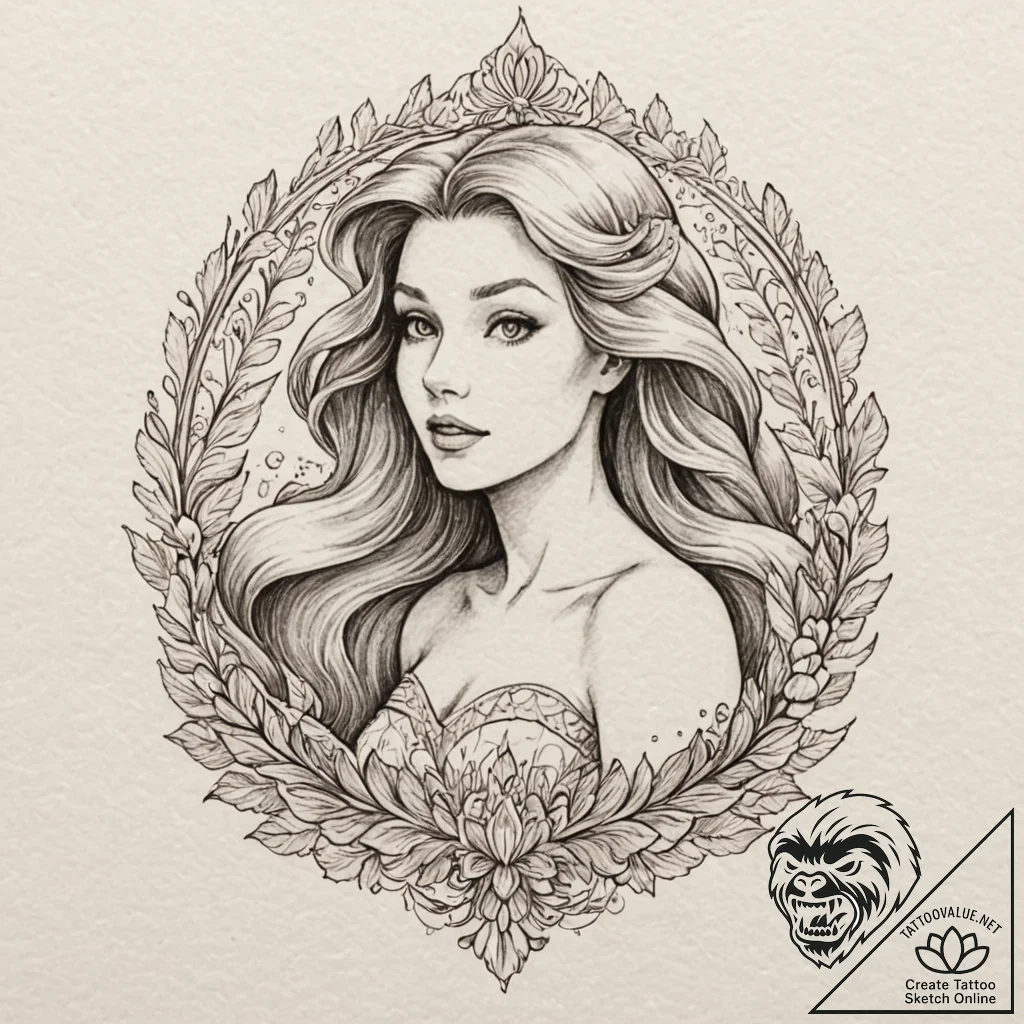 A watercolor sketch of ariel from the little... - tattoo sketch (№1751198752_0, 29.06.2025 12:05) — tattoovalue.net