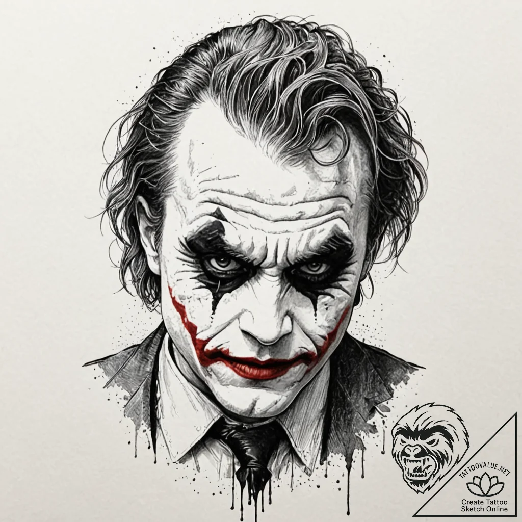 A sketch of the joker from the dark knight, h... - tattoo sketch (№1751199160_0, 29.06.2025 12:12) — tattoovalue.net
