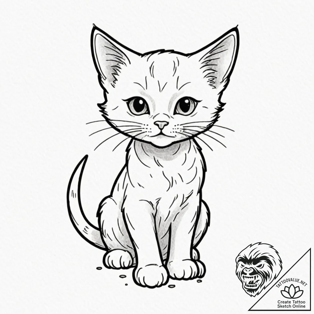 Kitten, tattoo line art, black outline only,... - tattoo sketch (№1751199894_0, 29.06.2025 12:24) — tattoovalue.net