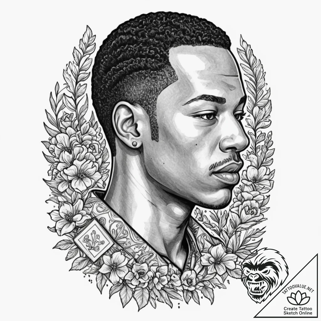 A neo-traditional portrait of marsellus walla... - tattoo sketch (№1751200006_0, 29.06.2025 12:26) — tattoovalue.net