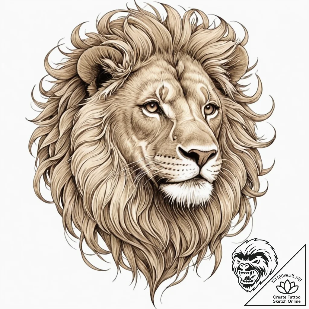Lion, artistic tattoo sketch, no background,... - tattoo sketch (№1751200460_0, 29.06.2025 12:34) — tattoovalue.net
