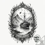 A trash polka tattoo of the “boat” scene from… – tattoo sketch (№1751200989_0, 29.06.2025 12:43) — tattoovalue.net