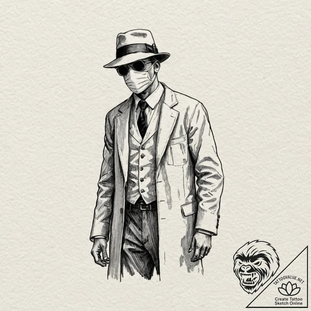 A watercolor tattoo of the invisible man, his... - tattoo sketch (№1751201102_0, 29.06.2025 12:45) — tattoovalue.net