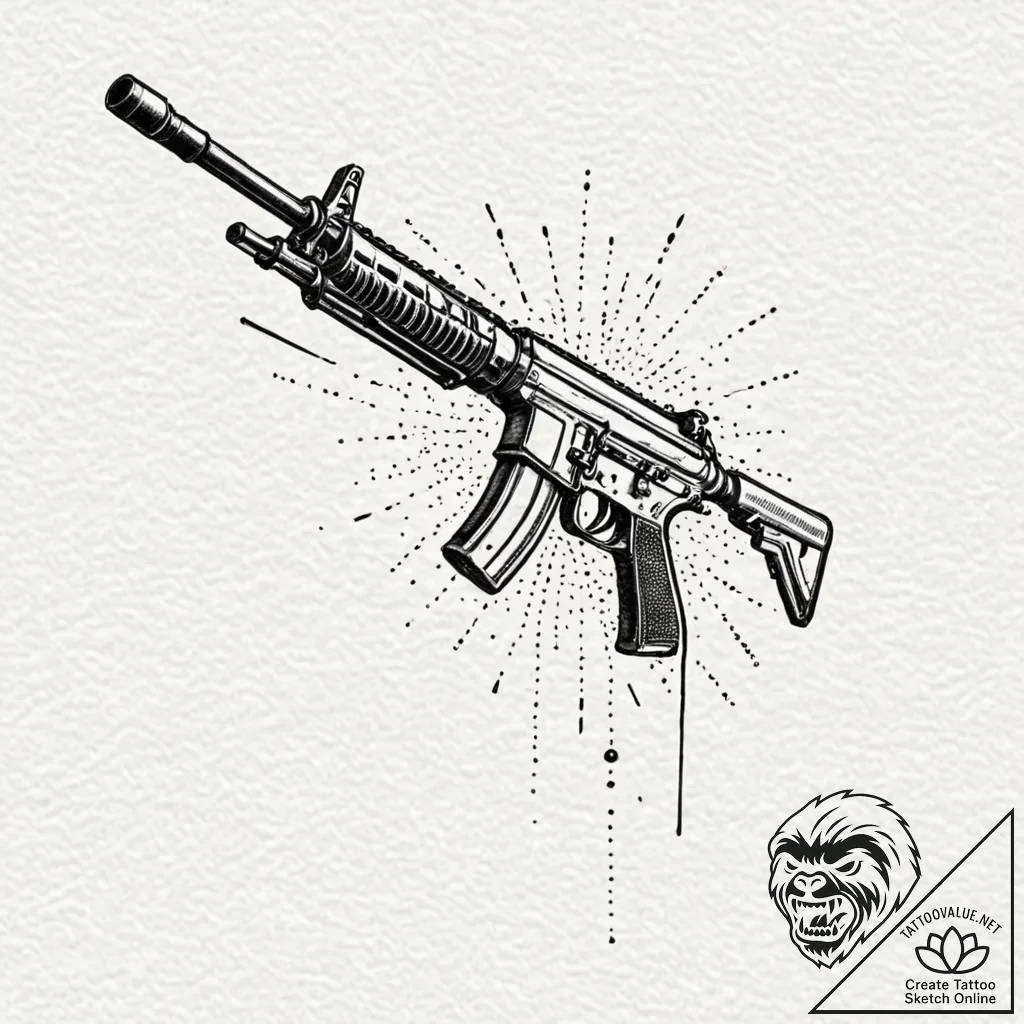 Machine gun, ink illustration for tattoo, dyn... - tattoo sketch (№1751201851_0, 29.06.2025 12:57) — tattoovalue.net