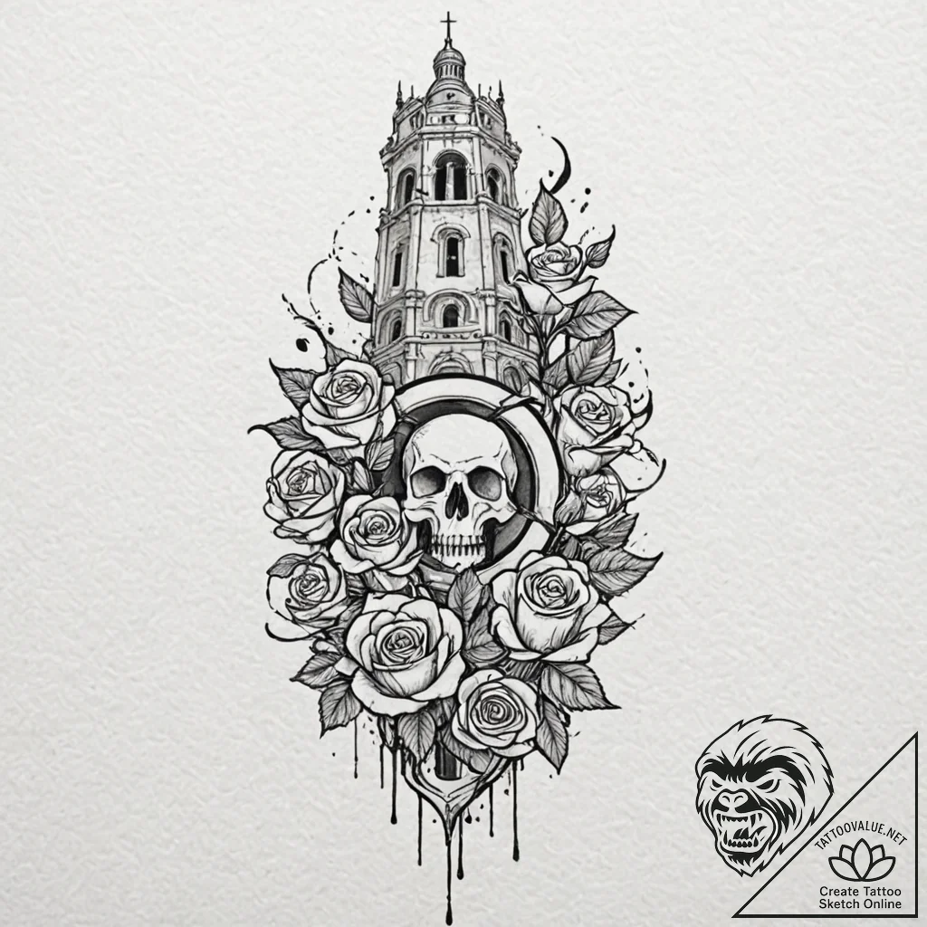 A watercolor sketch of the avengers tower,, t... - tattoo sketch (№1751202173_0, 29.06.2025 13:02) — tattoovalue.net