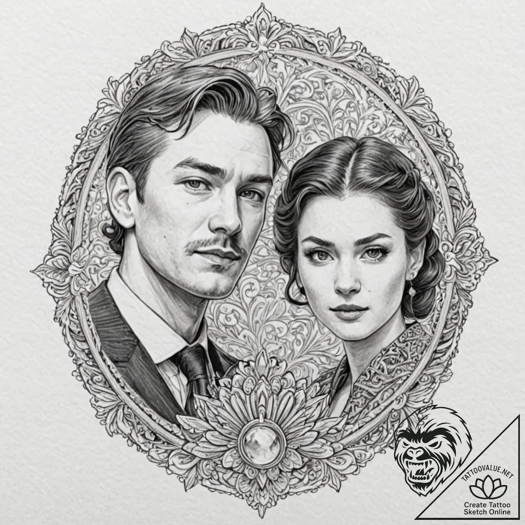 A neo-traditional portrait of the main charac... - tattoo sketch (№1751202503_0, 29.06.2025 13:08) — tattoovalue.net