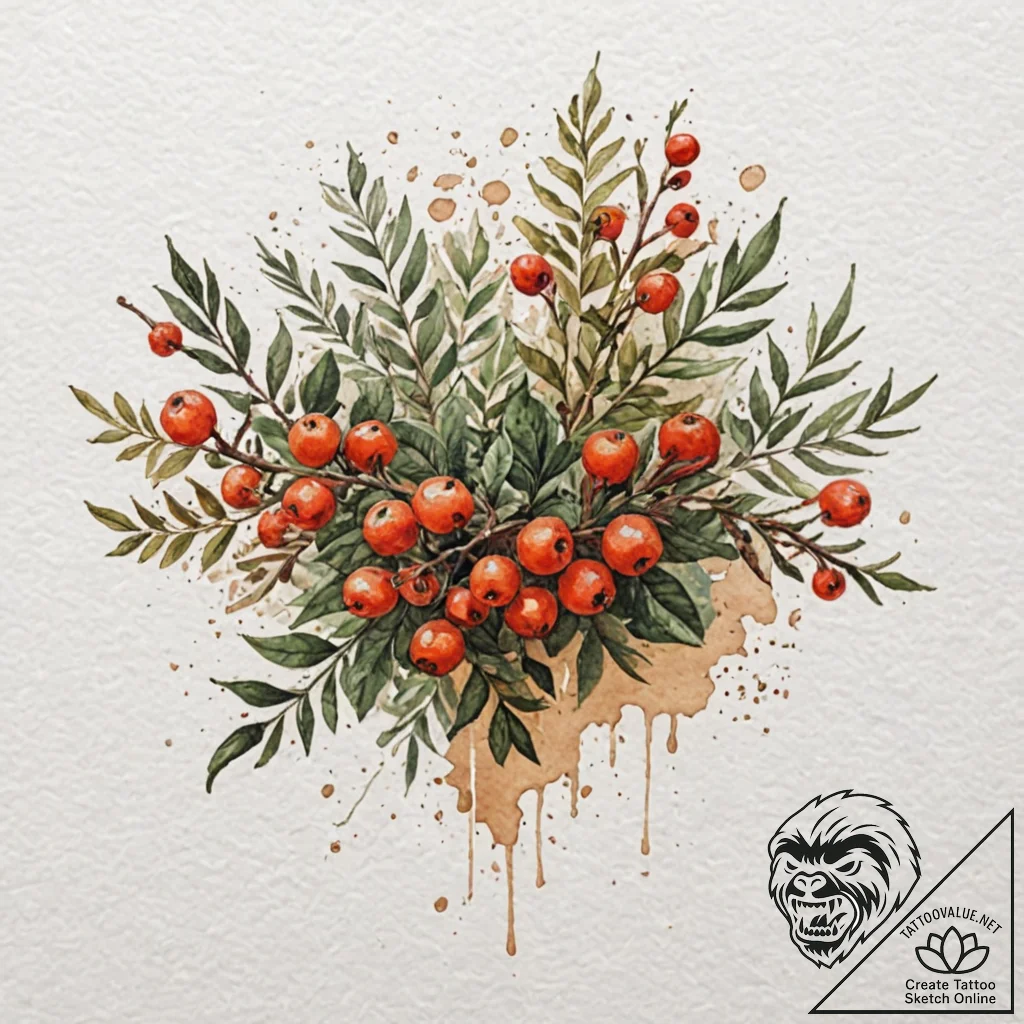 Rowan, tattoo sketch design, muted color pale... - tattoo sketch (№1751202933_0, 29.06.2025 13:15) — tattoovalue.net