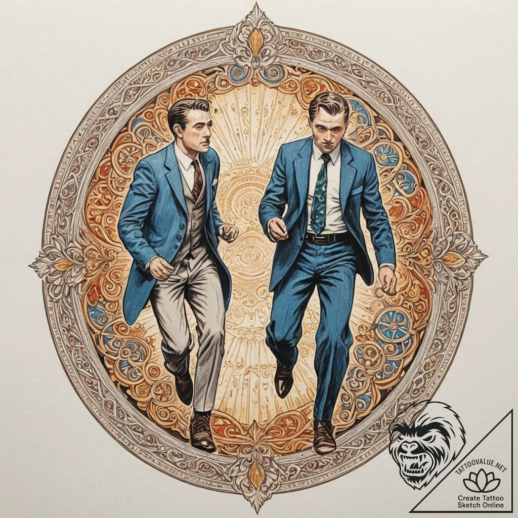 A graphic novel panel of the hallway fight sc... - tattoo sketch (№1751203251_0, 29.06.2025 13:20) — tattoovalue.net