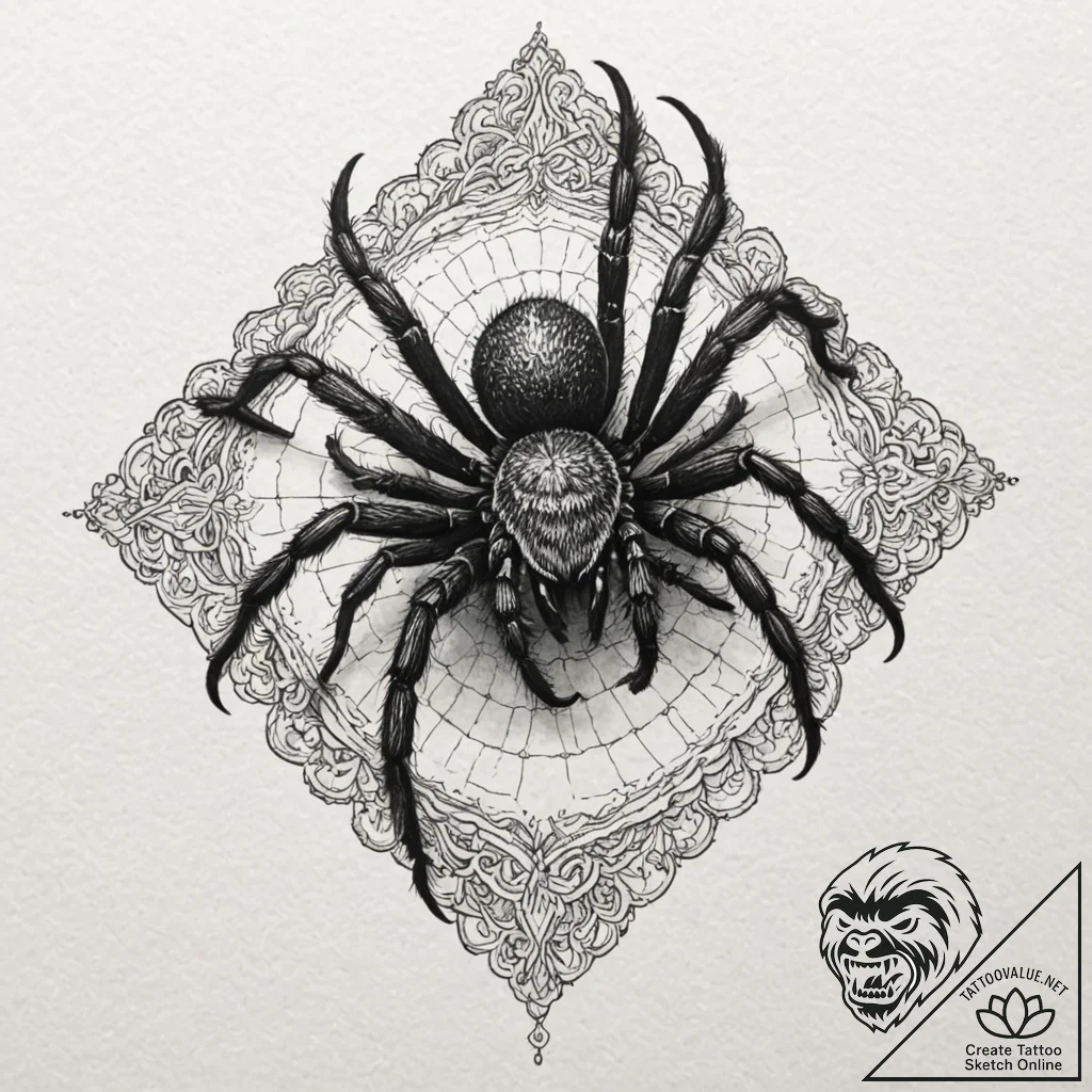 Tarantula, tattoo drawing outline, dotwork sh... - tattoo sketch (№1751203661_0, 29.06.2025 13:27) — tattoovalue.net