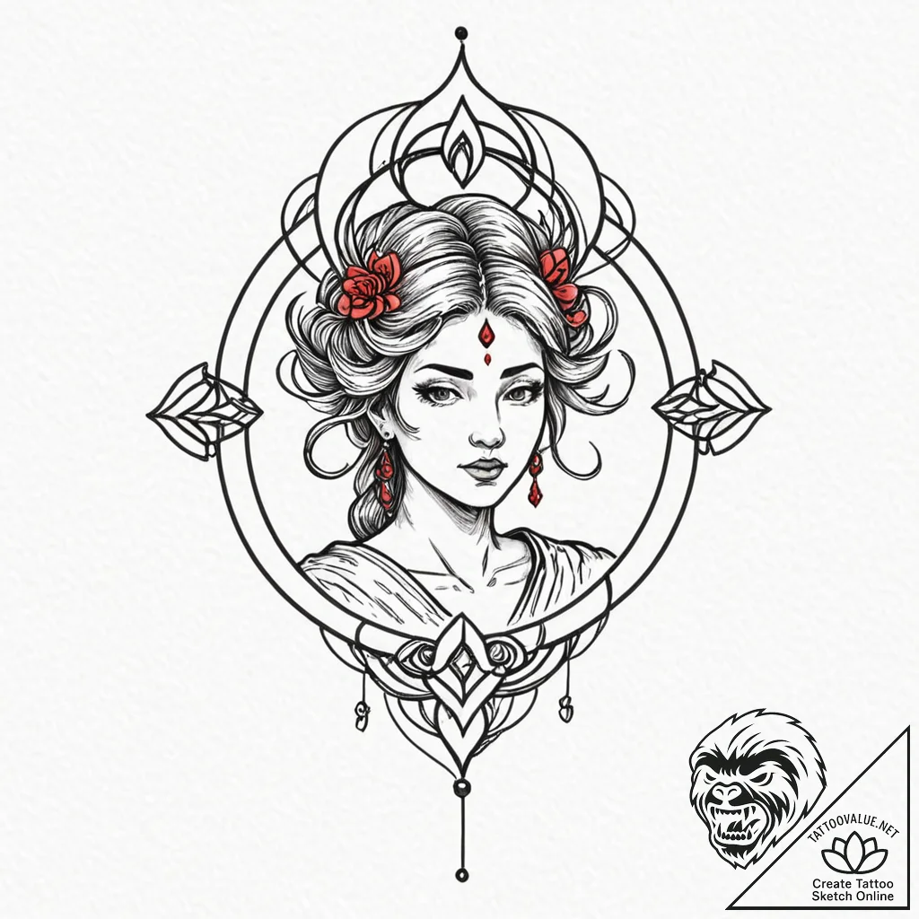 Fortune (goddess/symbol), tattoo line art, li... - tattoo sketch (№1751203772_0, 29.06.2025 13:29) — tattoovalue.net