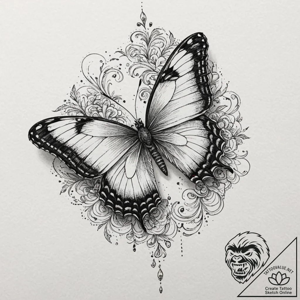 Butterfly, ink illustration for tattoo, subtl... - tattoo sketch (№1751204745_0, 29.06.2025 13:45) — tattoovalue.net