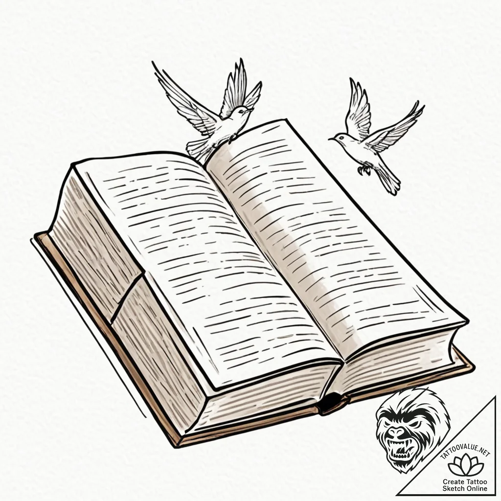 A book with pages turning into birds, concept... - tattoo sketch (№1751204850_0, 29.06.2025 13:47) — tattoovalue.net