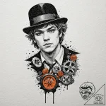 A trash polka tattoo of alex delarge from a c… – tattoo sketch (№1751205075_0, 29.06.2025 13:51) — tattoovalue.net