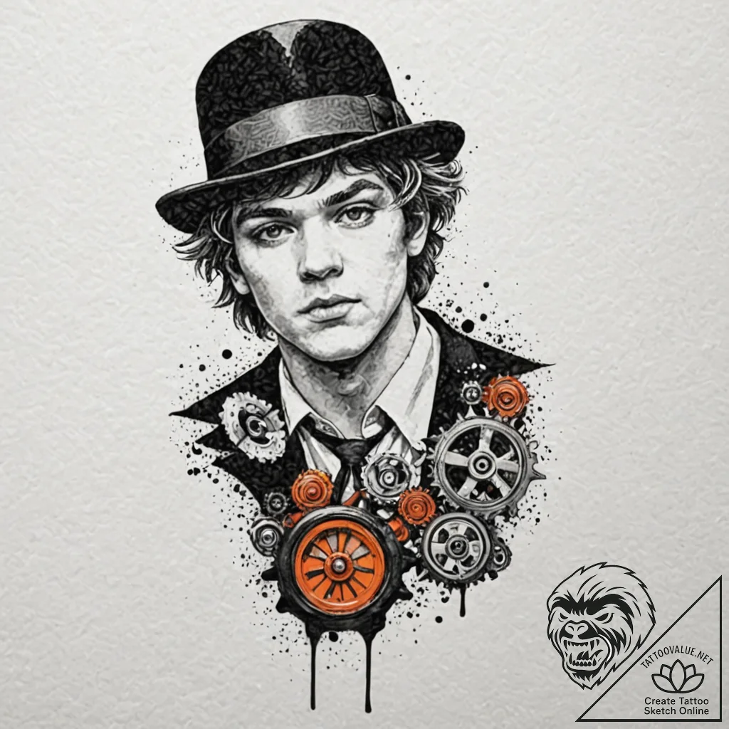 A trash polka tattoo of alex delarge from a c... - tattoo sketch (№1751205075_0, 29.06.2025 13:51) — tattoovalue.net