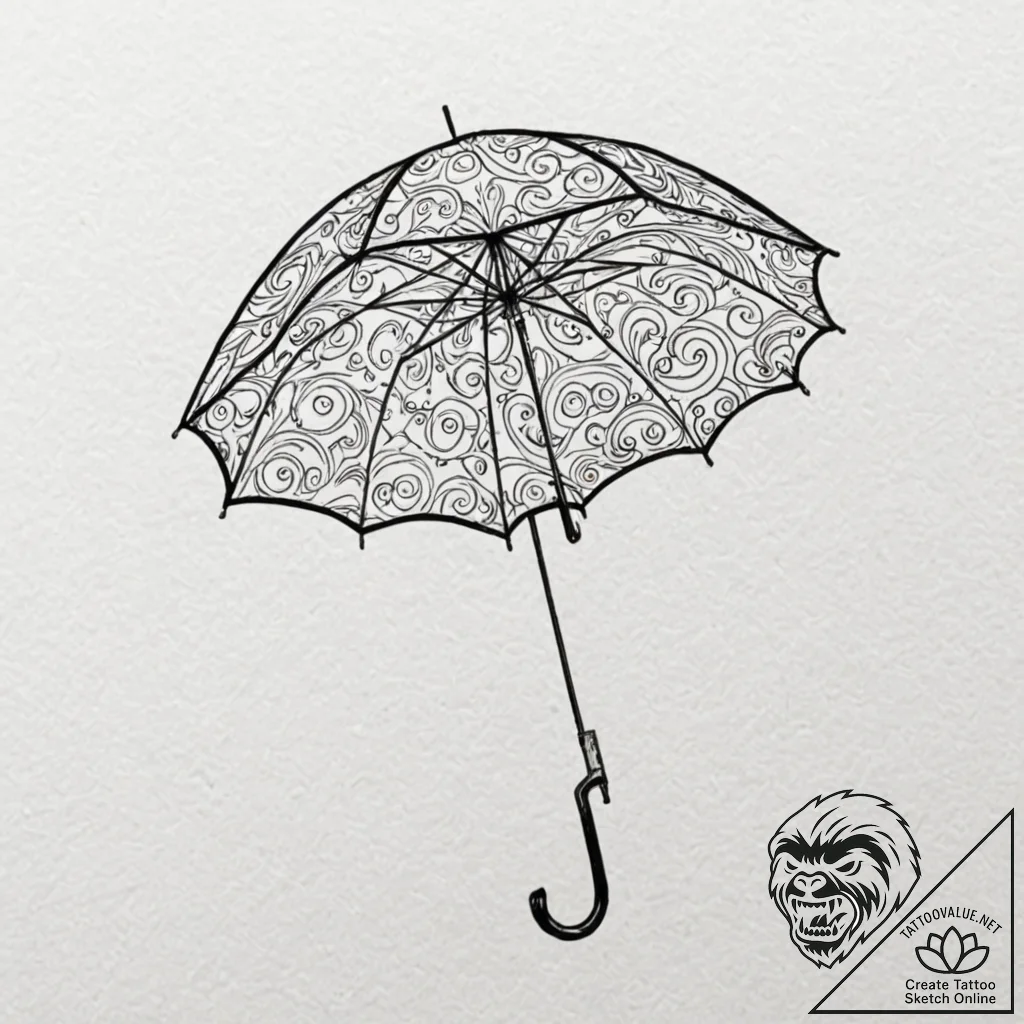 A linework tattoo of the umbrella symbol from... - tattoo sketch (№1751205514_0, 29.06.2025 13:58) — tattoovalue.net