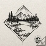 A watercolor sketch of camp crystal lake, ser… – tattoo sketch (№1751206076_0, 29.06.2025 14:07) — tattoovalue.net