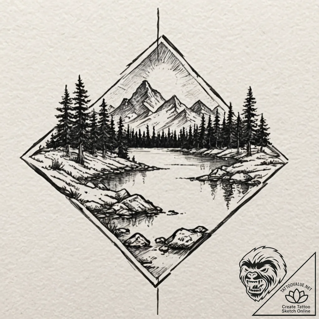 A watercolor sketch of camp crystal lake, ser... - tattoo sketch (№1751206076_0, 29.06.2025 14:07) — tattoovalue.net