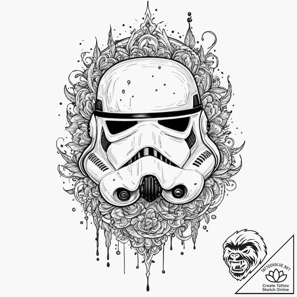 19. trash polka style tattoo of a stormtroope... - tattoo sketch (№1751207217_0, 29.06.2025 14:26) — tattoovalue.net