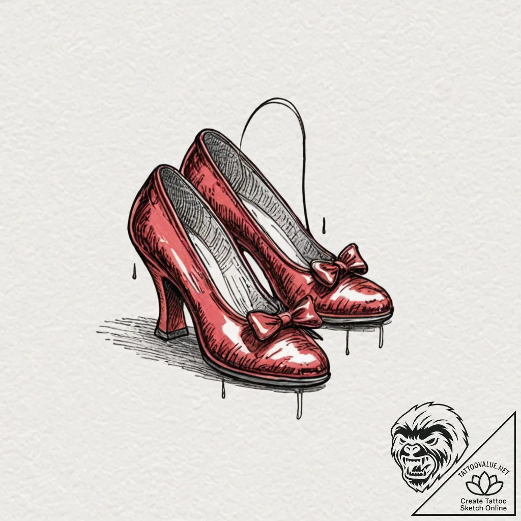 A neo-traditional tattoo of the ruby slippers... - tattoo sketch (№1751207313_0, 29.06.2025 14:28) — tattoovalue.net