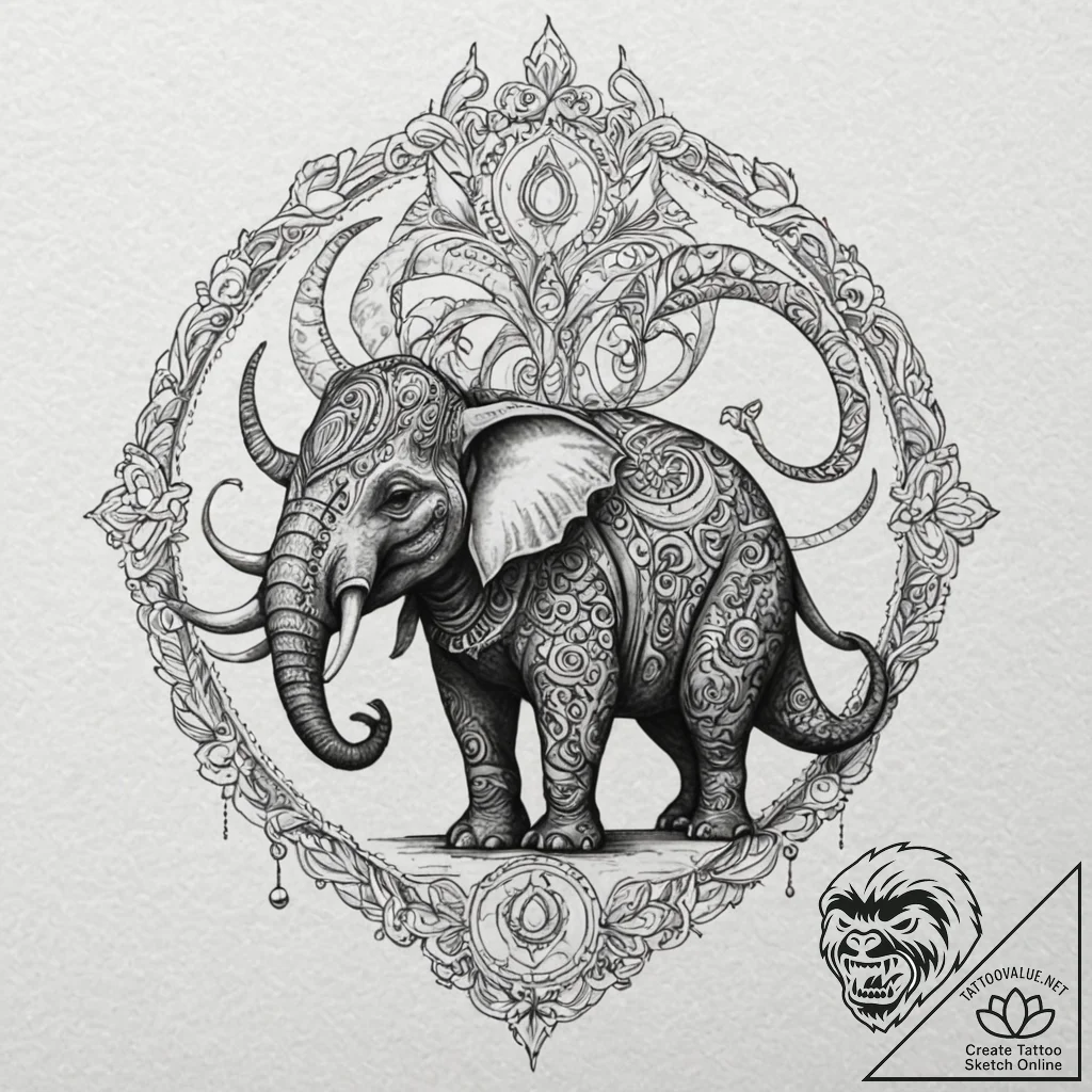 A neo-traditional tattoo of a mûmakil (olipha... - tattoo sketch (№1751207419_0, 29.06.2025 14:30) — tattoovalue.net