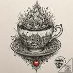 A graphic novel panel of the “teacup” scene f… – tattoo sketch (№1751207644_0, 29.06.2025 14:34) — tattoovalue.net