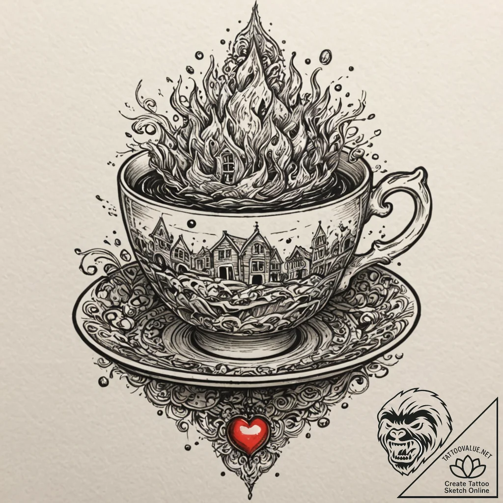 A graphic novel panel of the "teacup" scene f... - tattoo sketch (№1751207644_0, 29.06.2025 14:34) — tattoovalue.net