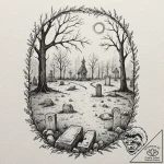 A watercolor sketch of a misty, spooky gravey… – tattoo sketch (№1751207987_0, 29.06.2025 14:39) — tattoovalue.net