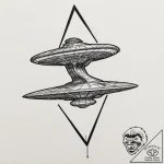 A linework tattoo of the starship enterprise,… – tattoo sketch (№1751208100_0, 29.06.2025 14:41) — tattoovalue.net