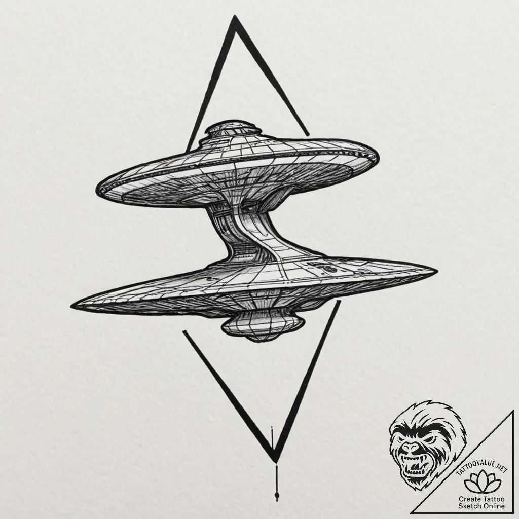A linework tattoo of the starship enterprise,... - tattoo sketch (№1751208100_0, 29.06.2025 14:41) — tattoovalue.net