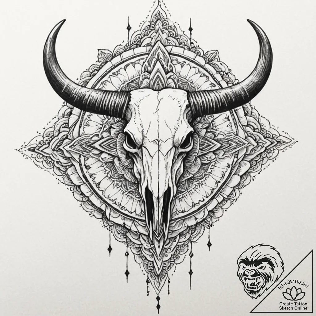 Bull skull, tattoo flash sheet design, detail... - tattoo sketch (№1751208659_0, 29.06.2025 14:50) — tattoovalue.net