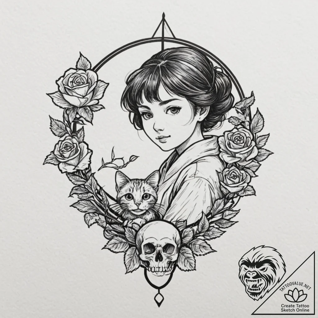 A neo-traditional tattoo of kiki from kiki's... - tattoo sketch (№1751208887_0, 29.06.2025 14:54) — tattoovalue.net