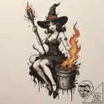 A trash polka tattoo of a beautiful witch bei… – tattoo sketch (№1751209457_0, 29.06.2025 15:04) — tattoovalue.net